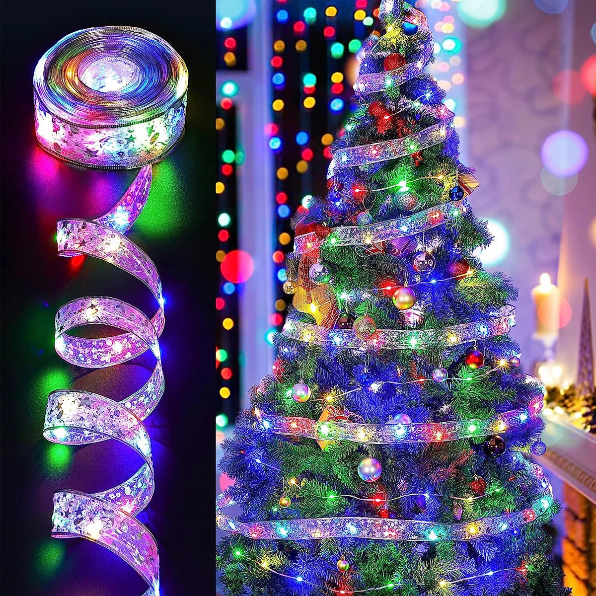 LED Fairy Lights Ribbon Lights DIY Lace Bows String Light For Christmas Tree Bedroom Wedding New Year Gift Decoration Lights