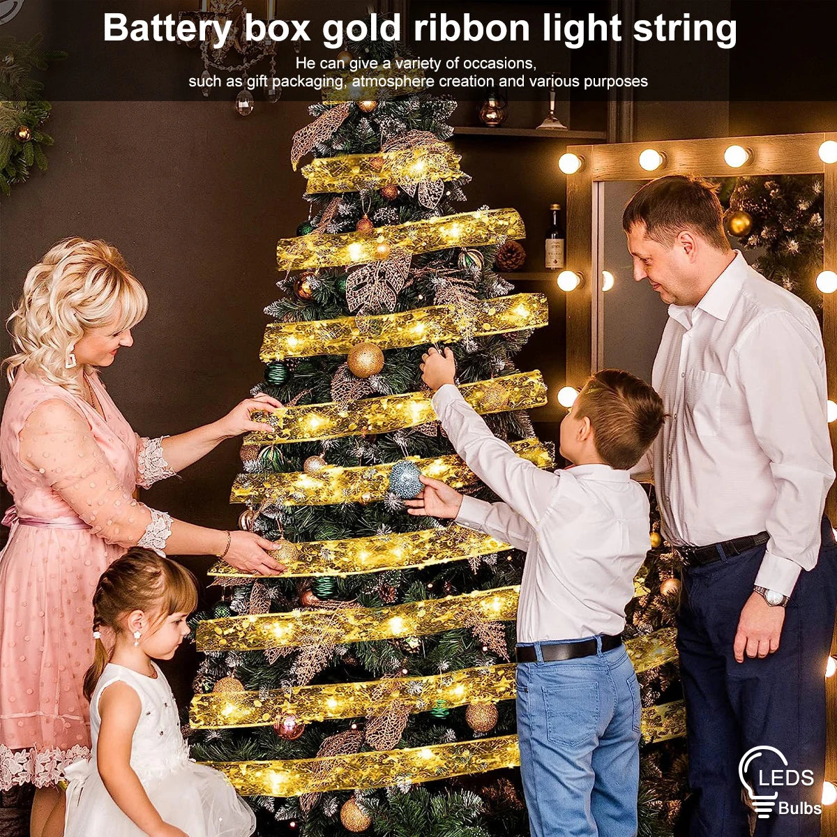 LED Fairy Lights Ribbon Lights DIY Lace Bows String Light For Christmas Tree Bedroom Wedding New Year Gift Decoration Lights