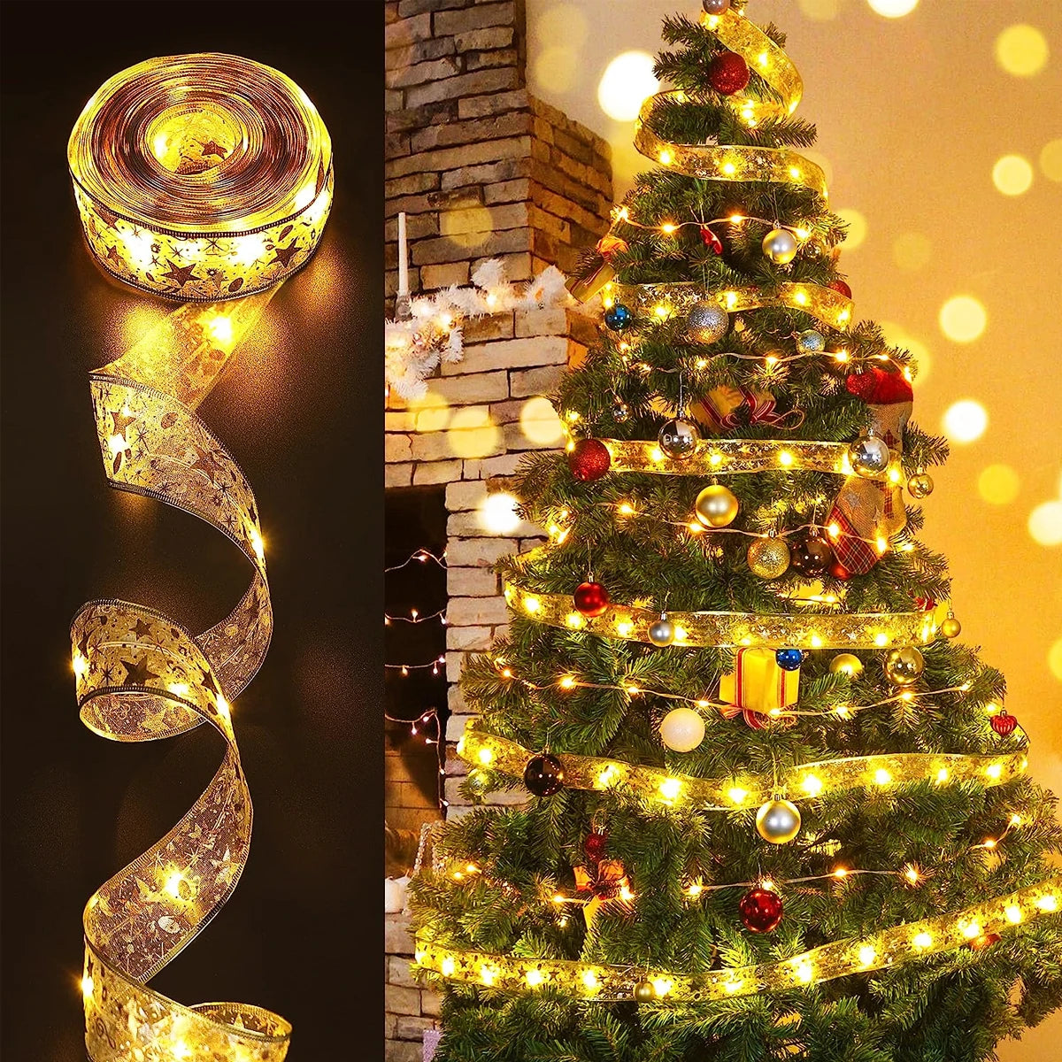 LED Fairy Lights Ribbon Lights DIY Lace Bows String Light For Christmas Tree Bedroom Wedding New Year Gift Decoration Lights