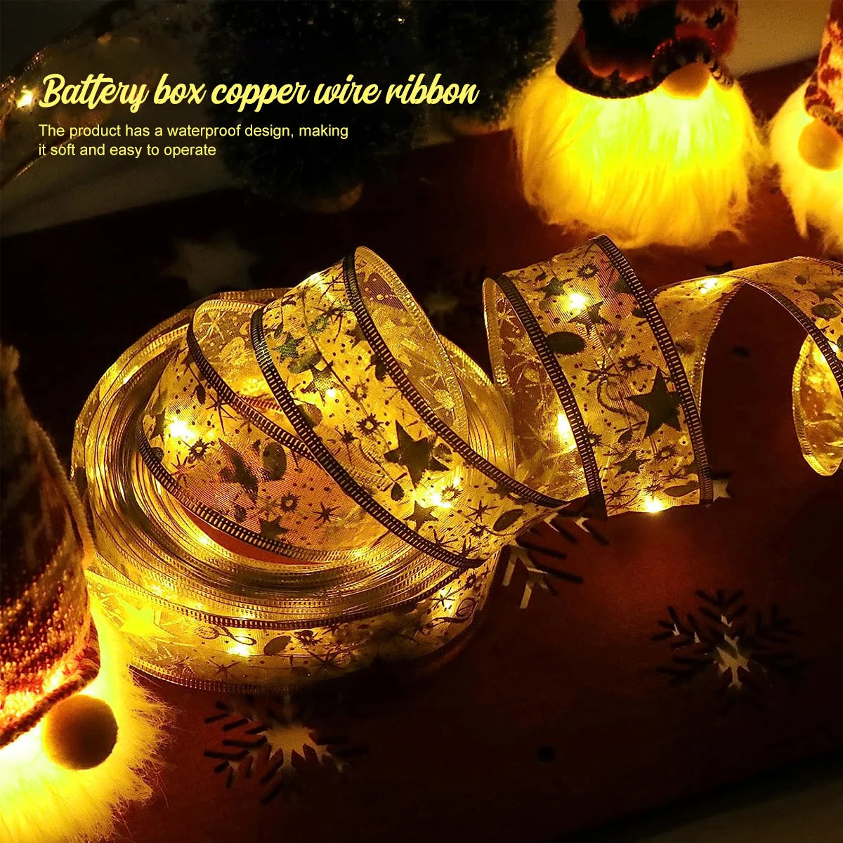 LED Fairy Lights Ribbon Lights DIY Lace Bows String Light For Christmas Tree Bedroom Wedding New Year Gift Decoration Lights